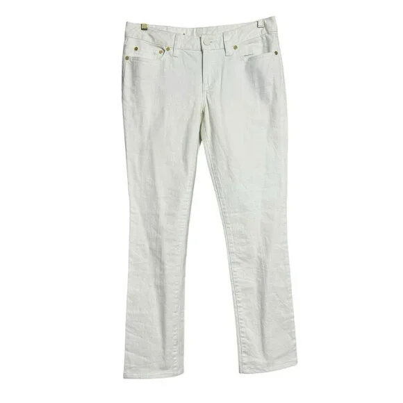 Tory Burch Skinny Jeans Pants Women Sz 28 White Embroidery Designer Logo Preppy - Picture 3 of 12